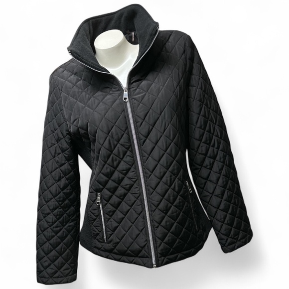 CALVIN KLEIN Women's L Black Diamond Quilted Long-Sleeved High-Collard Jacket - Picture 1 of 10